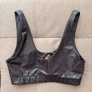 GoldSheep Black Shiny Sparkly Glittery Sports Bra Size M